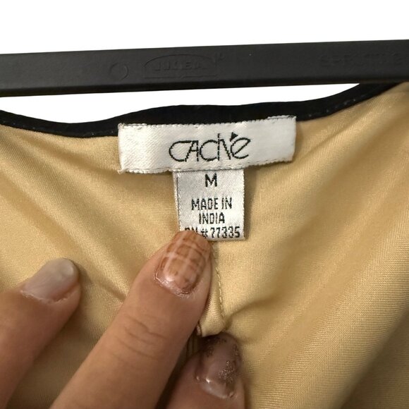 **NFS. VTG Cache Black Gold Silk Beaded Y2K Whimsical Cowl Neck Blouse Medium - Picture 2 of 6